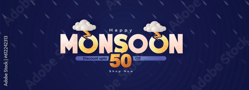 vector cloudy illustration Banner huge Sale Offer Monsoon Offer for Monsoon season.