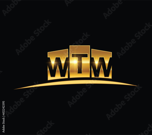 A vector illustration of Golden WTW Monogram Logo icon in black background with gold shine effect photo