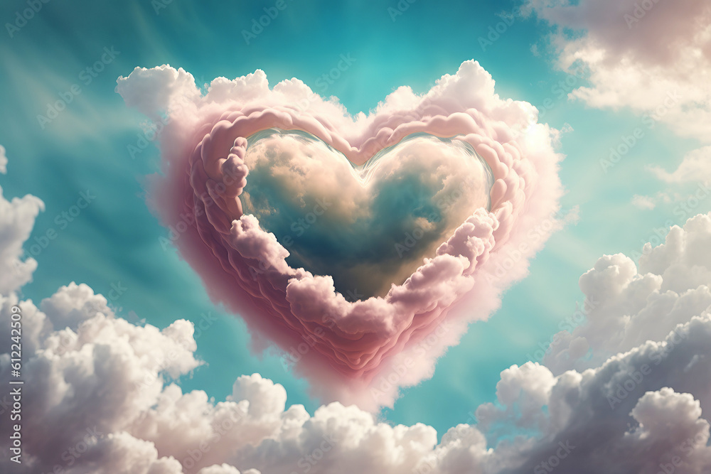 Ai generated illustration Rainbow cloud in the shape of a heart Ai generated illustration Rainbow cloud in the shape of a heart