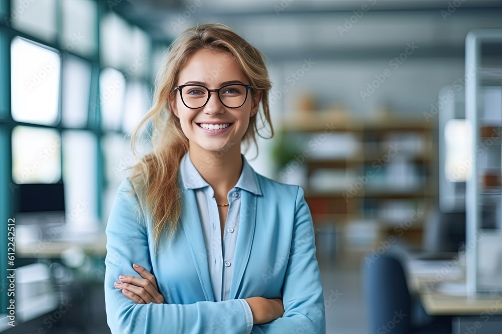 photo business woman posing in suit at office