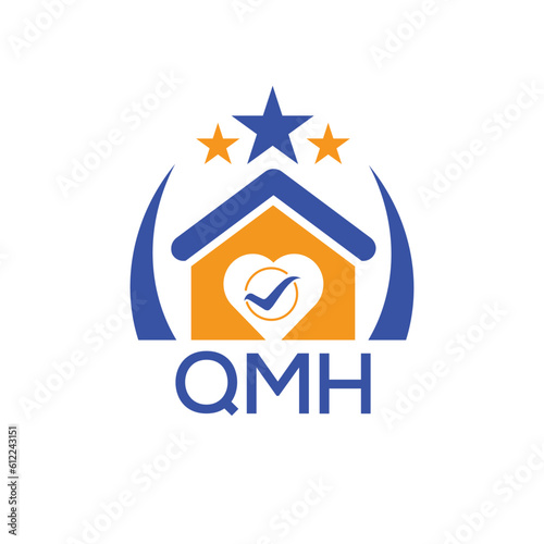 QMH House logo Letter logo and star icon. Blue vector image on white background. KJG house Monogram home logo picture design and best business icon. 
 photo