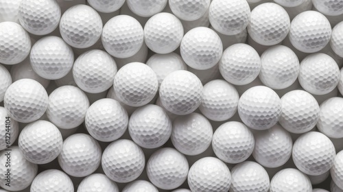 Many golf balls together closeup isolated on white. Generative AI.