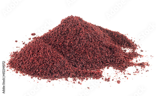 Heap of ground sumac spice isolated on a white background