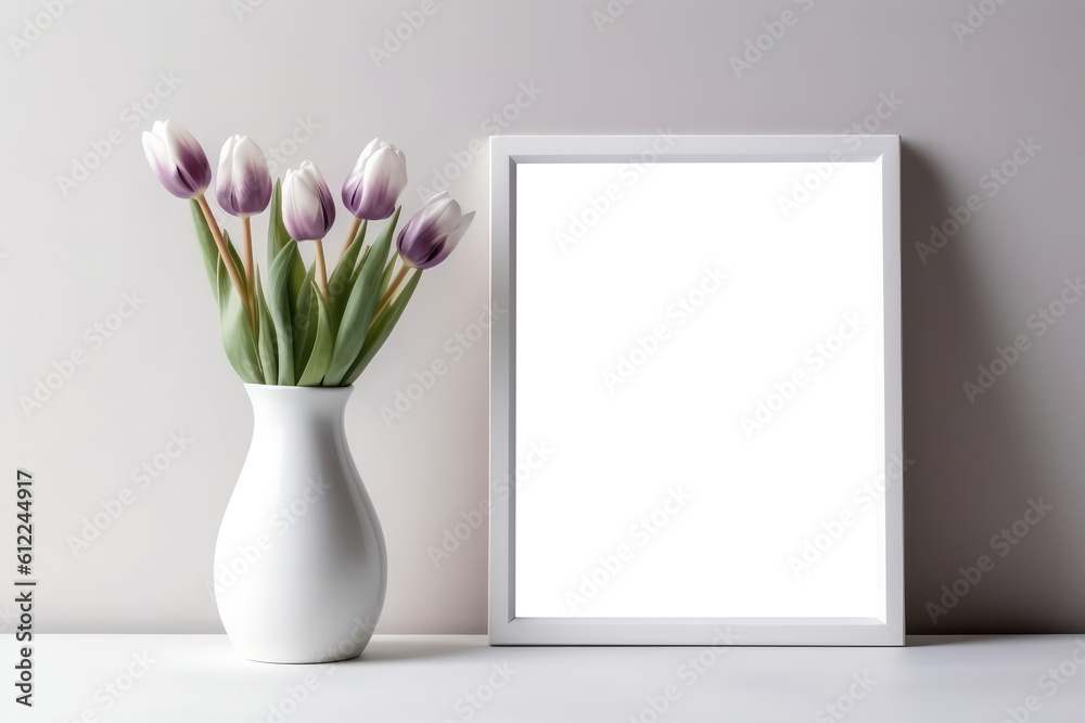 Blank Frame With Tulips In Vase. Empty Png Frame. Generative AI Blank Frame With Tulips In Vase. Empty Png Frame. Generative AI