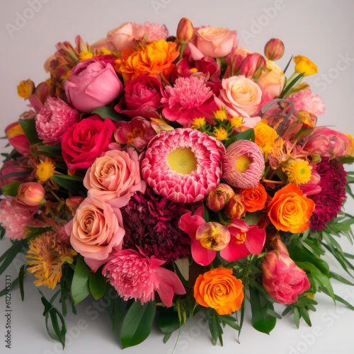 pink and red bouquet of luxurious pastel flowers for special occasion or display  created with generative ai.
