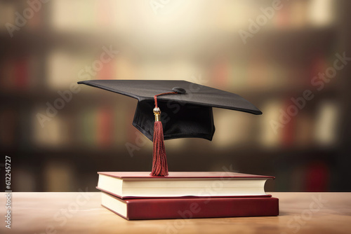 Academic Cap Floating Above Graduation Certificate. Generative AI