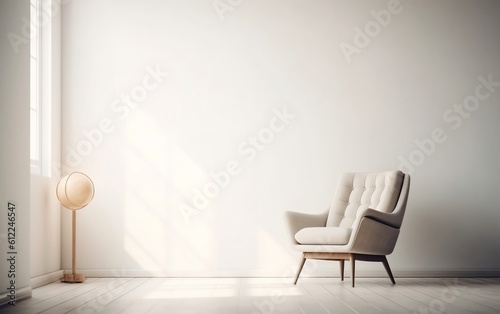 Minimalist Modern Interior with an Armchair on an Empty Background. Generative AI