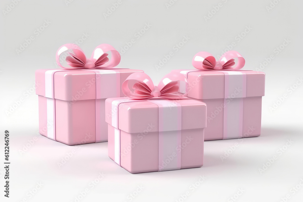Obraz premium Pink Gift Boxes Set On White Background, 3D. Generative AI