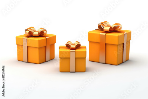 Orange Gift Boxes Set On White Background, 3D. Generative AI