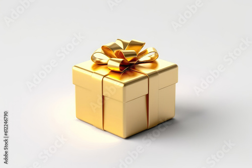 Gold Gift Box On White Background, 3D. Generative AI