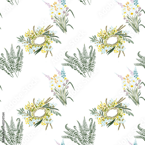 watercolor seamless pattern - Ivan Kupala holiday, festival