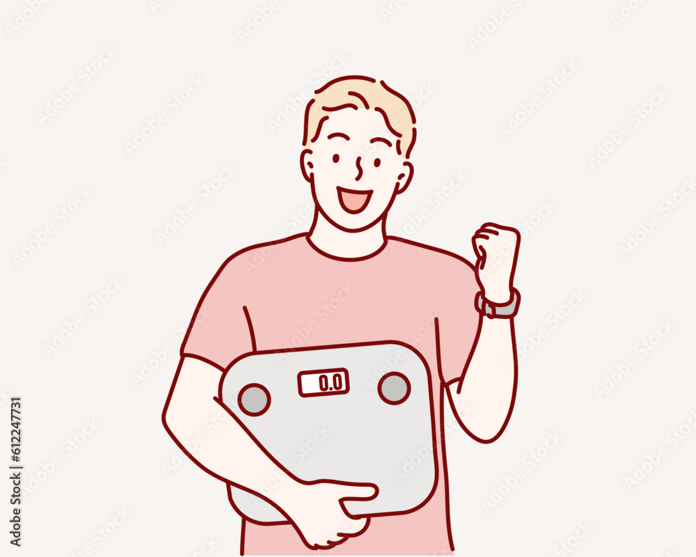 healthy man with a scale. Hand drawn style vector design illustrations. healthy man with a scale. Hand drawn style vector design illustrations.