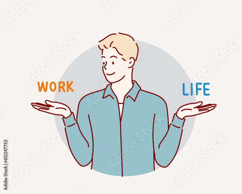 Work and life balance. Hand drawn style vector design illustrations.