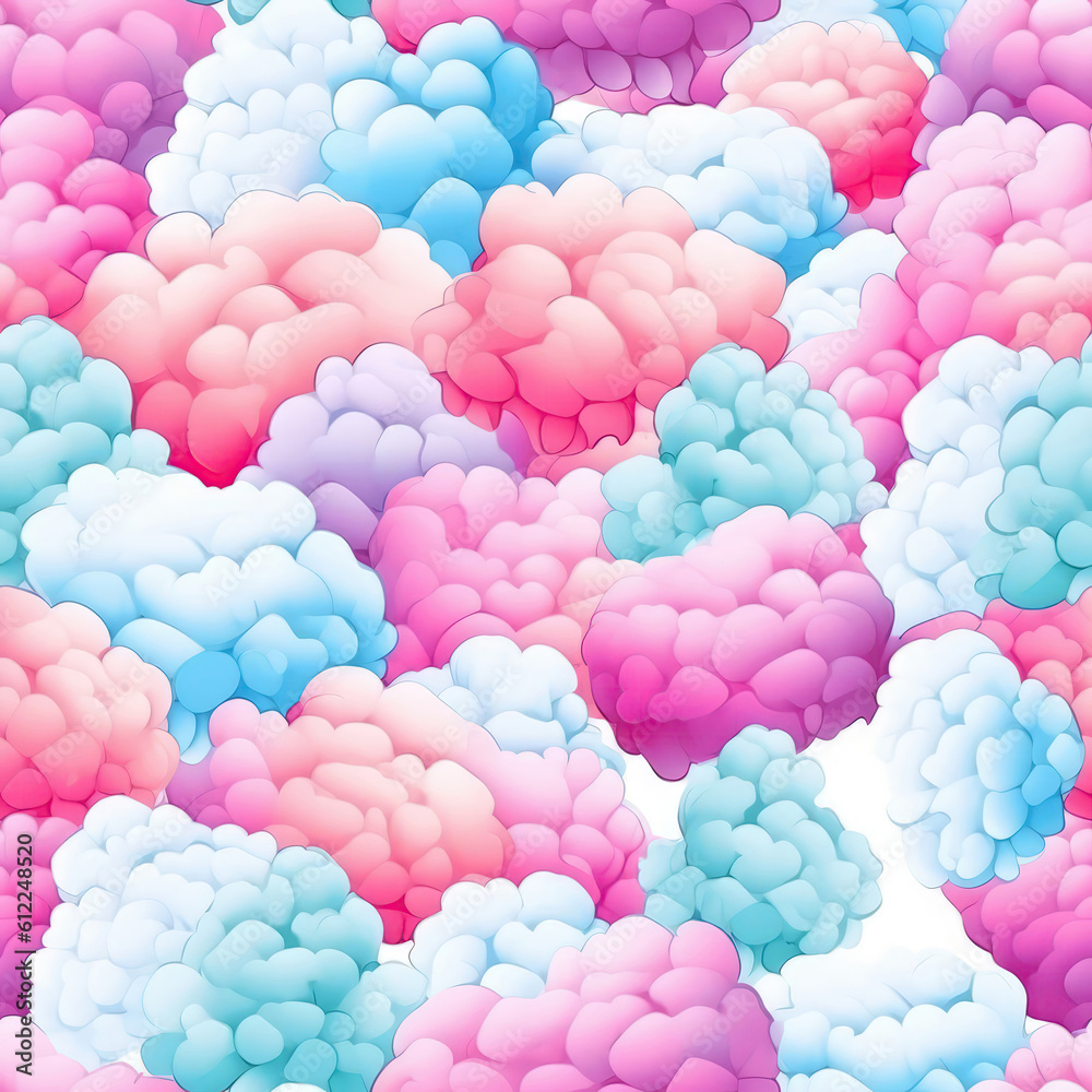 Cotton Candy On White Background . Seamless Background. Generative AI Cotton Candy On White Background . Seamless Background. Generative AI