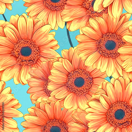 Gerberas Closeup  Background. Seamless Background. Generative AI