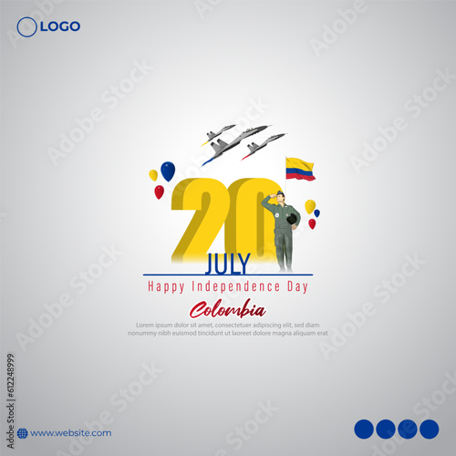 Vector illustration of Colombia Independence Day 20 July social media story feed mockup template