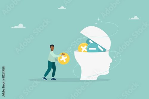 Think negative. Add positive thoughts to negative people. vector business concept. Flat illustration.  © STANISLAV