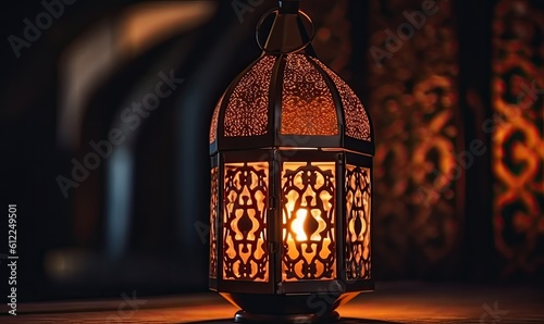 Exquisite oriental lantern with a burning candle Creating using generative AI tools