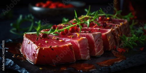 Classic recipe for grilled red tuna with lemon and herbs Creating using generative AI tools