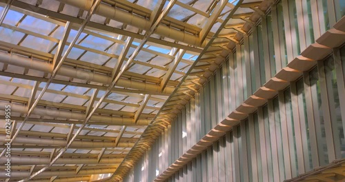 Architectural Design Of The Canopy Covering Forum des Halles In Paris, France. closeup