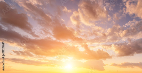 The rays of the sun breaking through the clouds in the evening or in the morning in the sunset or dawn sky. The concept of faith, hope for the best or good weather.