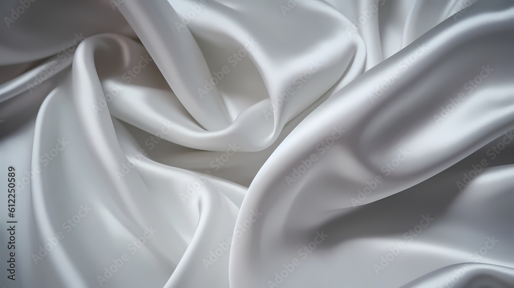 White satin silky cloth serves as a backdrop, featuring wavy folds and creases, providing ample copyspace. generative ai White satin silky cloth serves as a backdrop, featuring wavy folds and creases, providing ample copyspace. generative ai