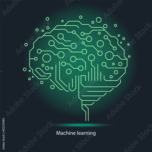 Abstract dots and lines brain logotype concept. Science innovation New technology development IT startup Human brain health Medical research Machine learning Vector illustration