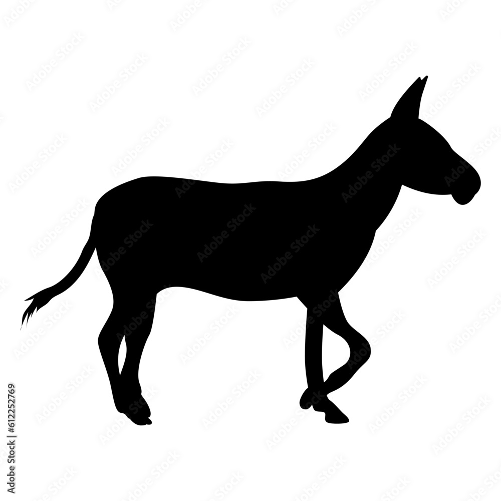 Fototapeta premium Isolated black silhouette donkey on white background