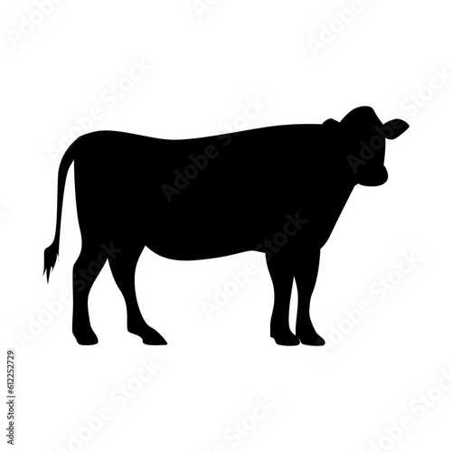Isolated black silhouette cow on white background
