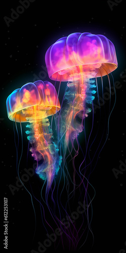 Jellyfish in Colorful Neon Color AI Generated