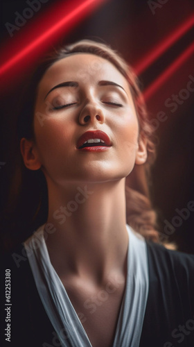 Close-up of a beautiful young woman who has an ecstatic expression - ai generative