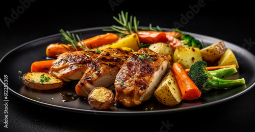 Grilled chicken fillet with fresh vegetable salad. Healthy food concept - AI generated image