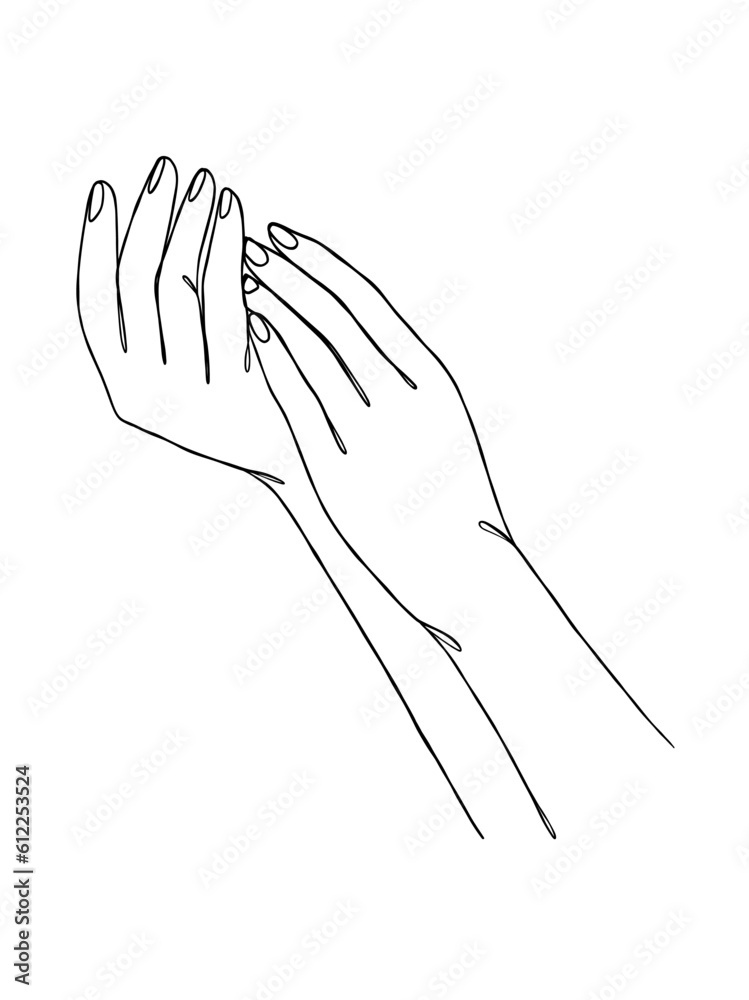Continuous line drawing of hands couple trendy minimalist illustration. Vector illustration. Continuous line drawing of hands couple trendy minimalist illustration. Vector illustration.