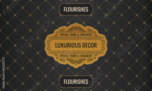 Luxury logos templates, flourishes calligraphic elegant ornament lines. Business sign, badges and monograms for elegant crest, boutique brand, wedding shop, hotel sign, fashion designer.
