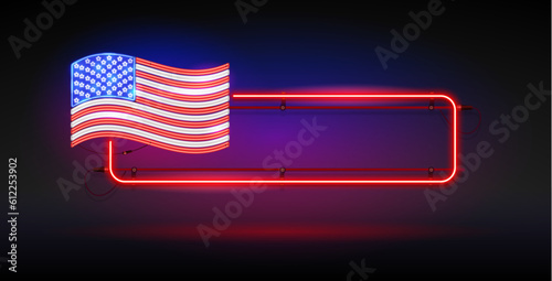 Neon USA Flag with Frame