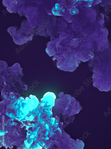 Close up chemical smoke explosions. 3d rendering digital illustration
