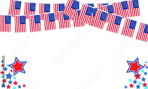 USA flag necklace with colorful stars, good for greetings for the Fourth of July, President's Day and the election. With free space for text. with transparency, Transparent background