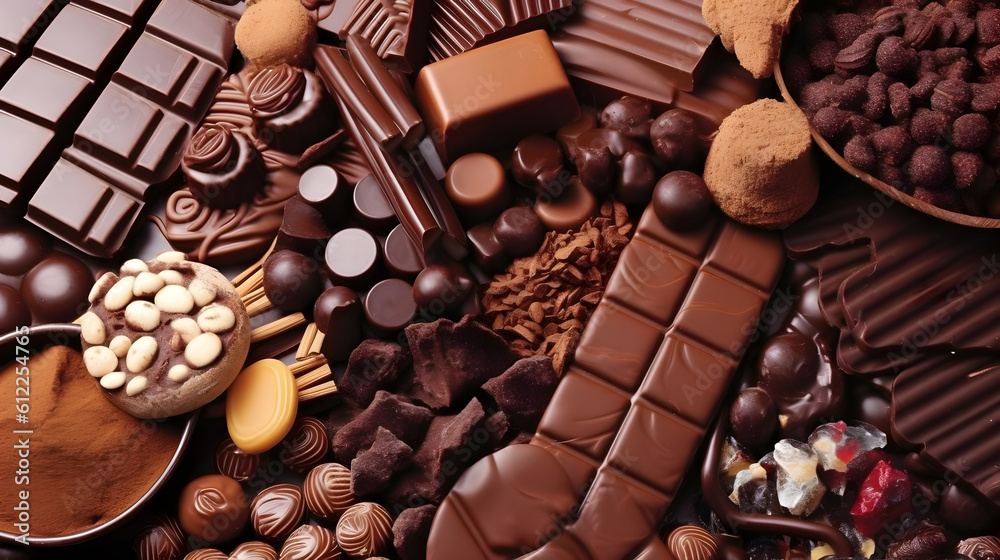 Various types and shapes of chocolate wallpaper background. AI generated Stock Illustration