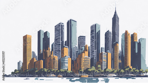 Watercolor modern cityscape buildings of the city of Sydney, the concept of travel and tourism.