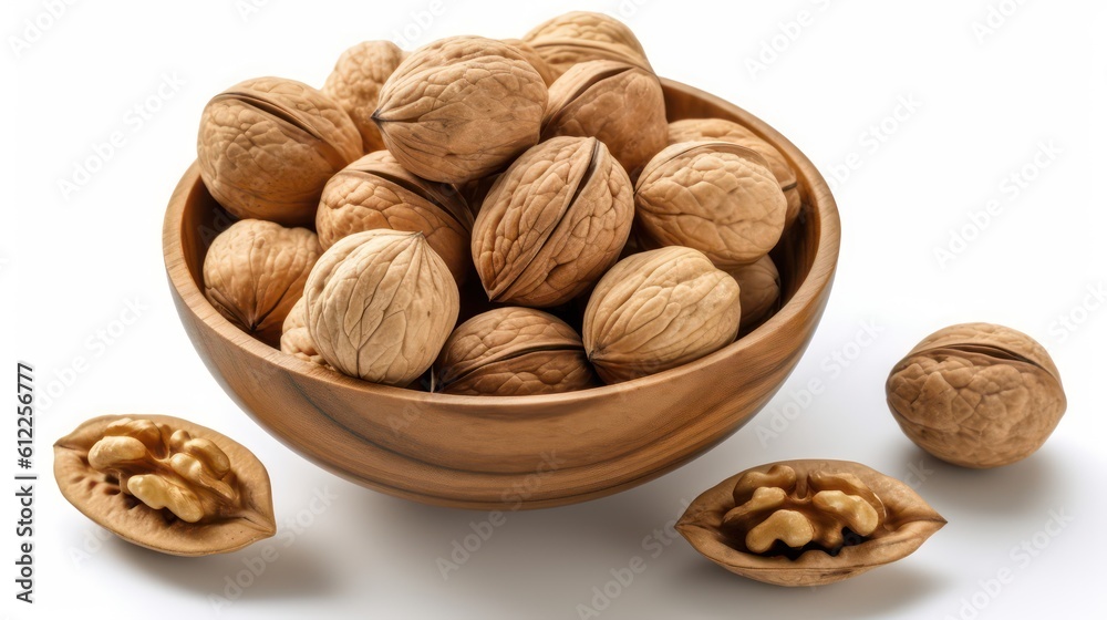 walnuts in a bowl on a white background walnuts in a bowl on a white background