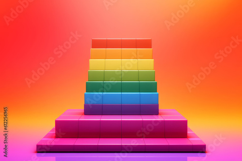 Rainbow stairs step block texture with orange  yellow and pink gradient background for Pride Month concept created with Generative AI