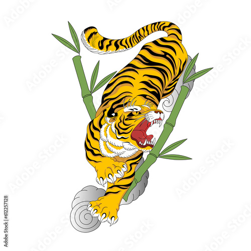 Traditional Japanese tiger tattoo style illustration