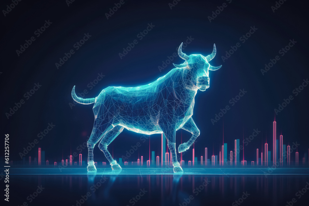 Fototapeta premium Stock Market on screen with bull market Investment chance , Financial investment in bull market , Created with generative AI