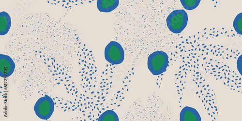 Modern minimal abstract tropical leaves pattern. Cute polka dot seamless pattern. Hand drawn unique print.