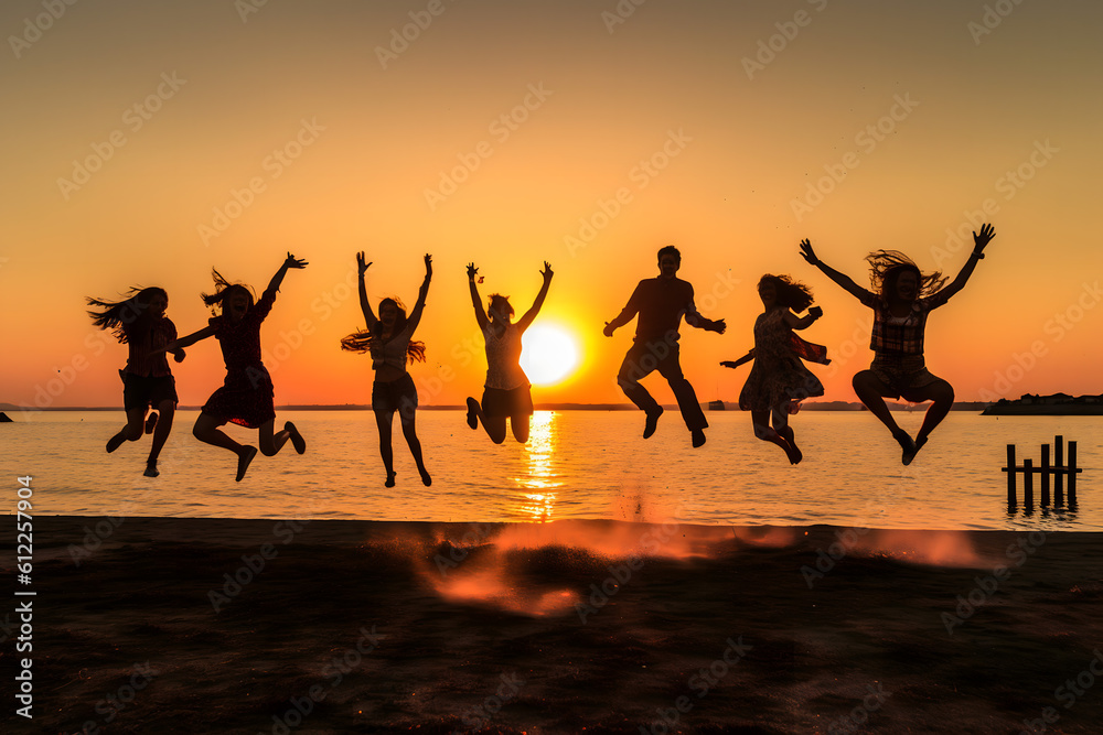 people jumping on the beach