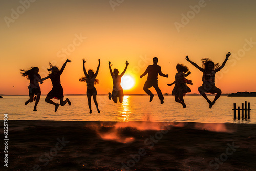 people jumping on the beach