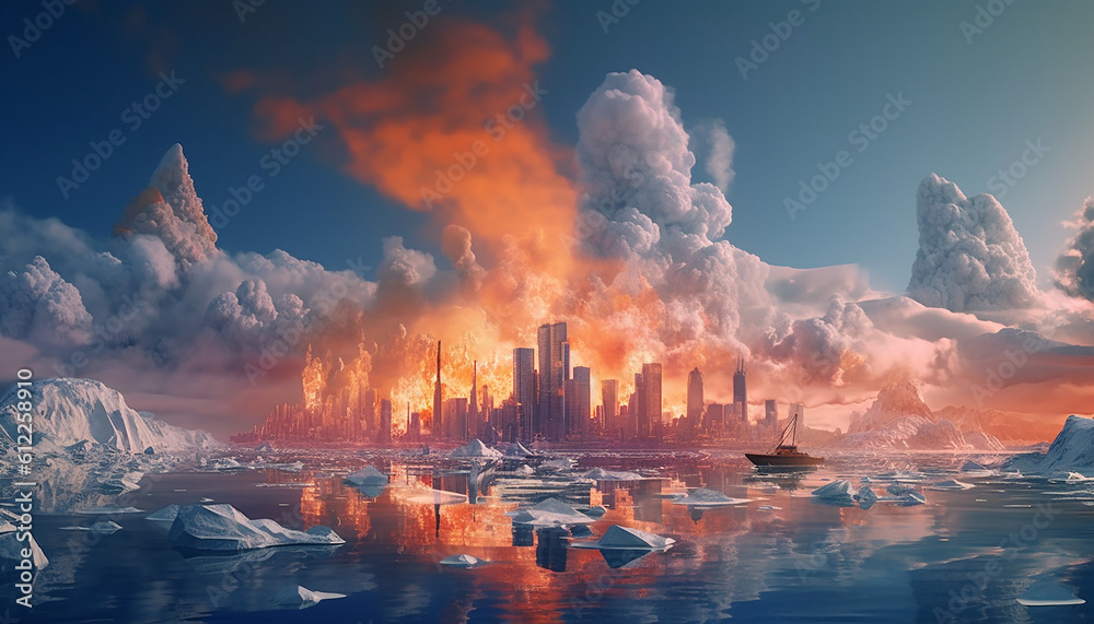 Climate Change and Global Warming concept created with Generative AI technology.