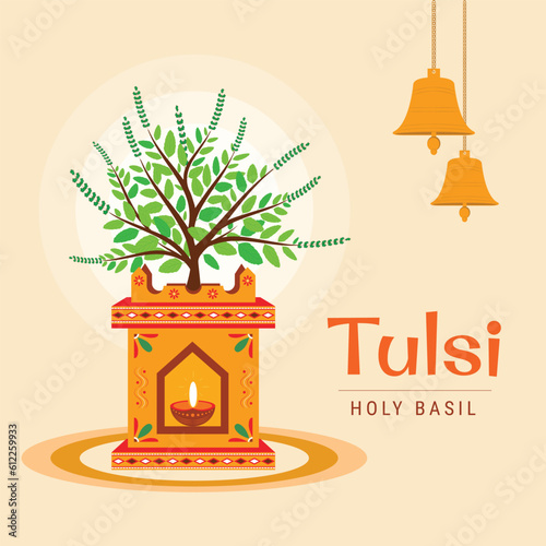 Holy basil indian tulsi plant illustration of a tree