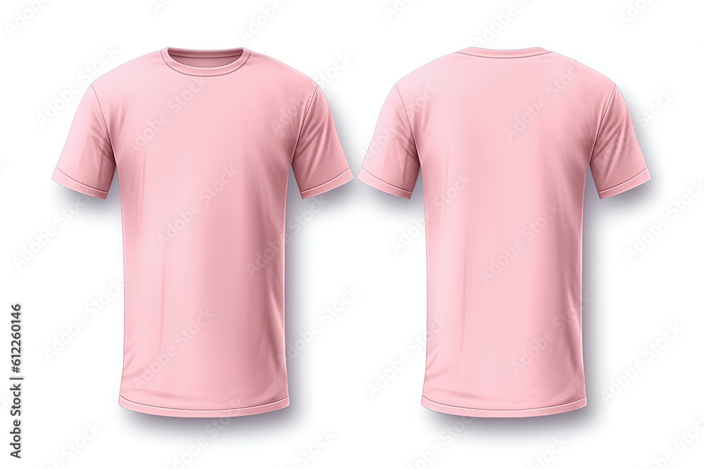 Pink male t-shirt realistic mockup set from front and back view, blank textile print design template for fashion apparel. Created with Generative AI Technology Pink male t-shirt realistic mockup set from front and back view, blank textile print design template for fashion apparel. Created with Generative AI Technology