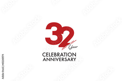32th, 32 years, 32 year anniversary with red color isolated on white background, vector design for celebration vector